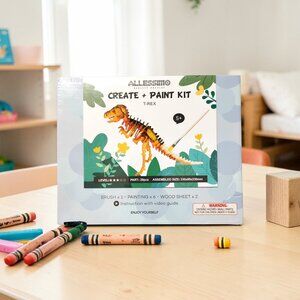 Allessimo Create+Paint T-Rex 3D 29 Pc Wood Puzzle w/Instuction Video Guide
